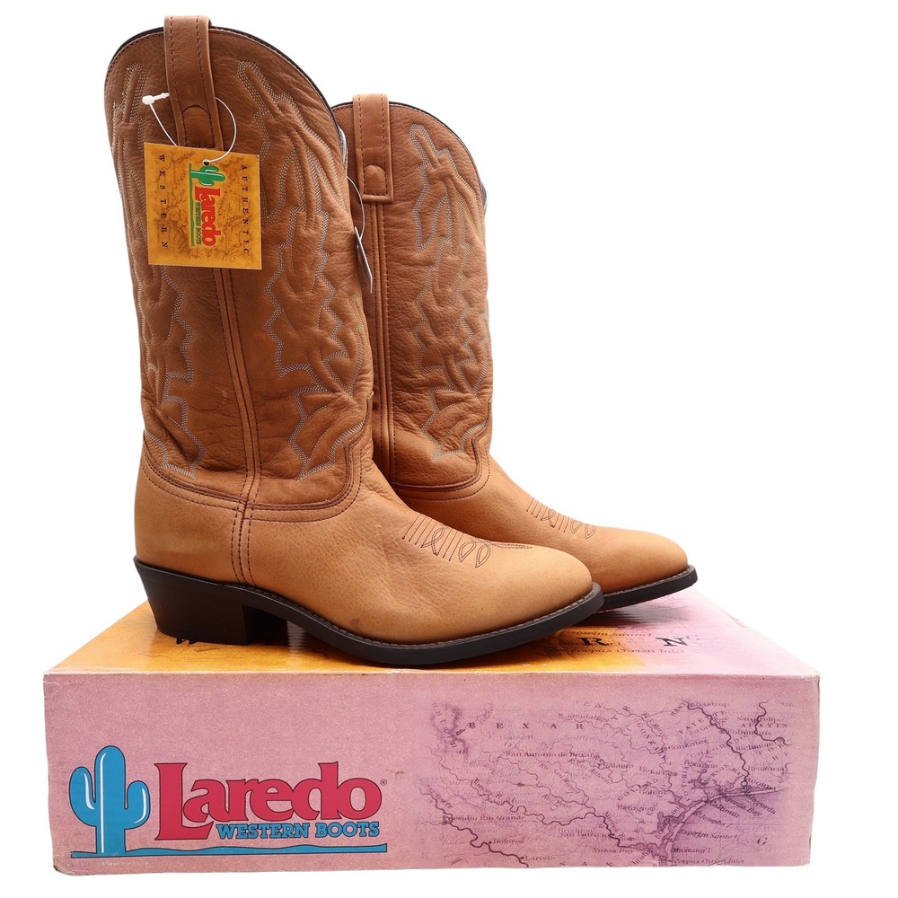 Laredo Western Cowboy Boots Mens 10 EW Leather Walnut Deertan 68372 NWT Box